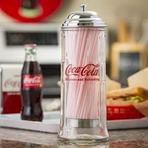 Tabletop glass Coca cola straw dispenser